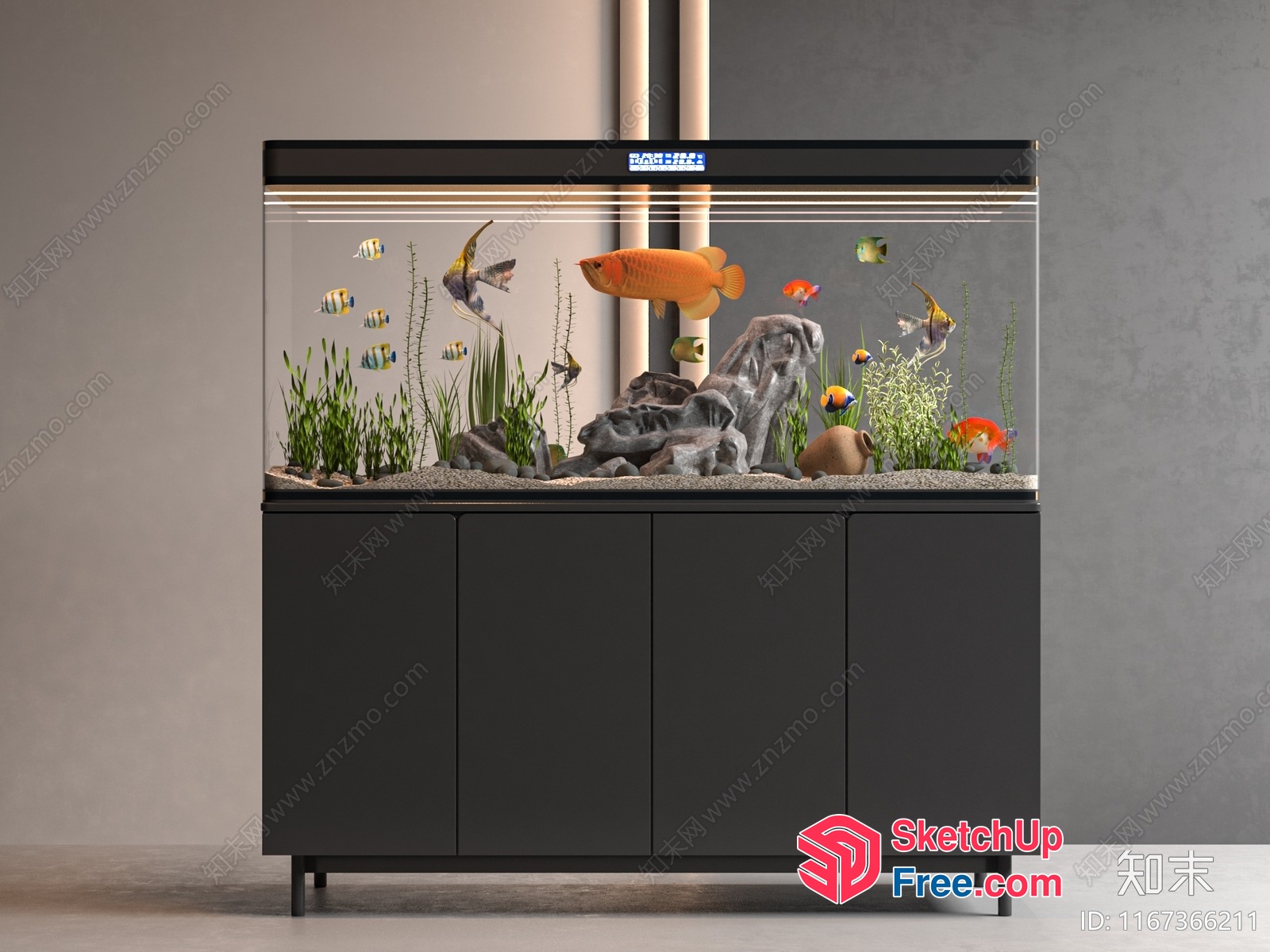 Modern Aquarium With Vibrant Fish And Plants 3D SketchUp File