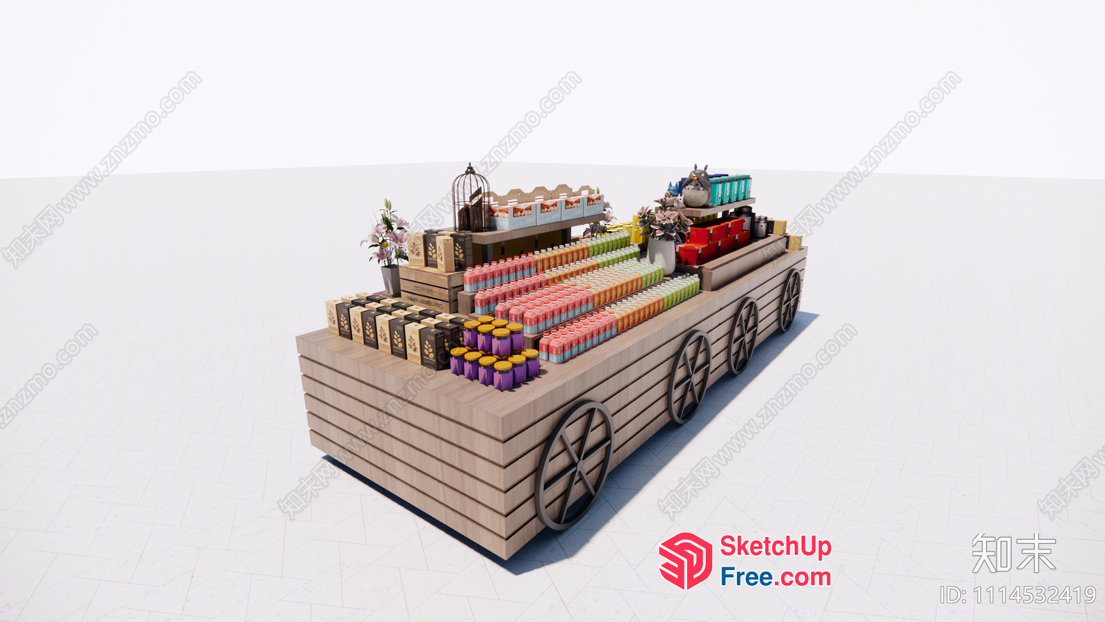 Large Display Of Goods On A Wooden Cart 3D SketchUp File