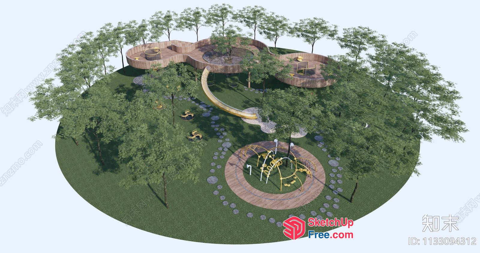3D Rendering Of A Serene Park With A Circular Playground 3D SketchUp File