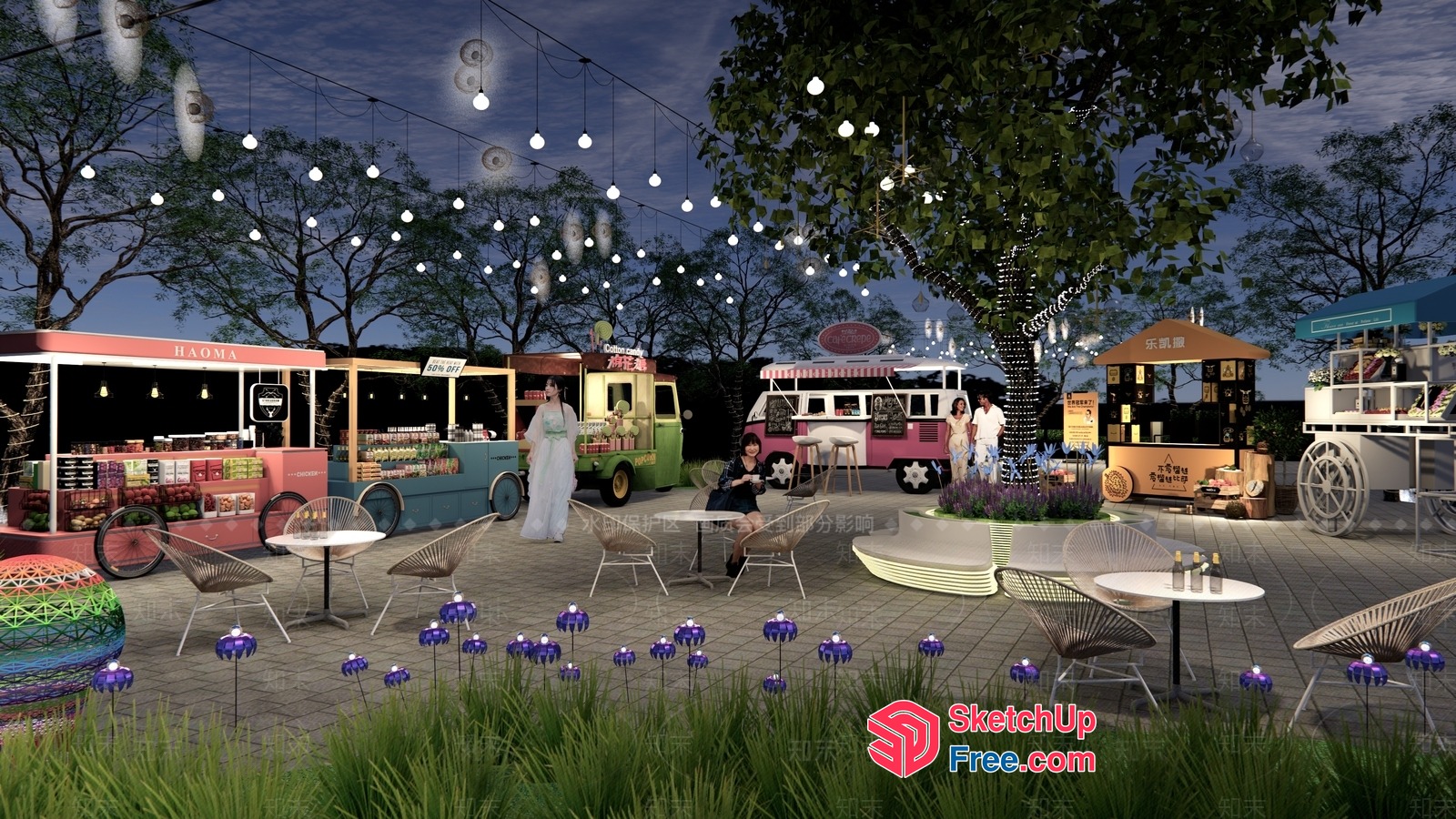 Vibrant Outdoor Food Truck Gathering 3D SketchUp File