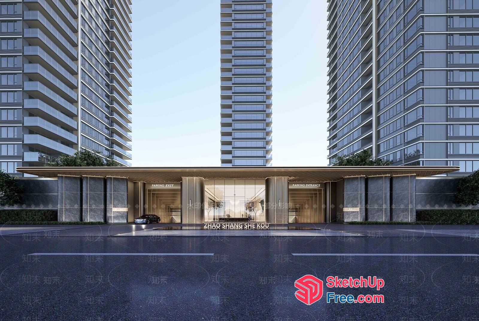 Modern High-Rise Apartment Building Facade 3D SketchUp File