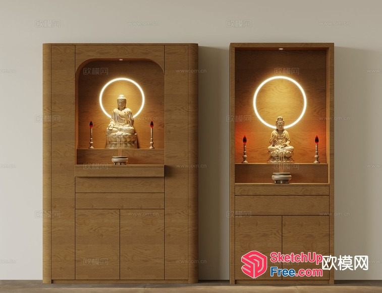 Buddha Statues In Wooden Display Cases 3D SketchUp File