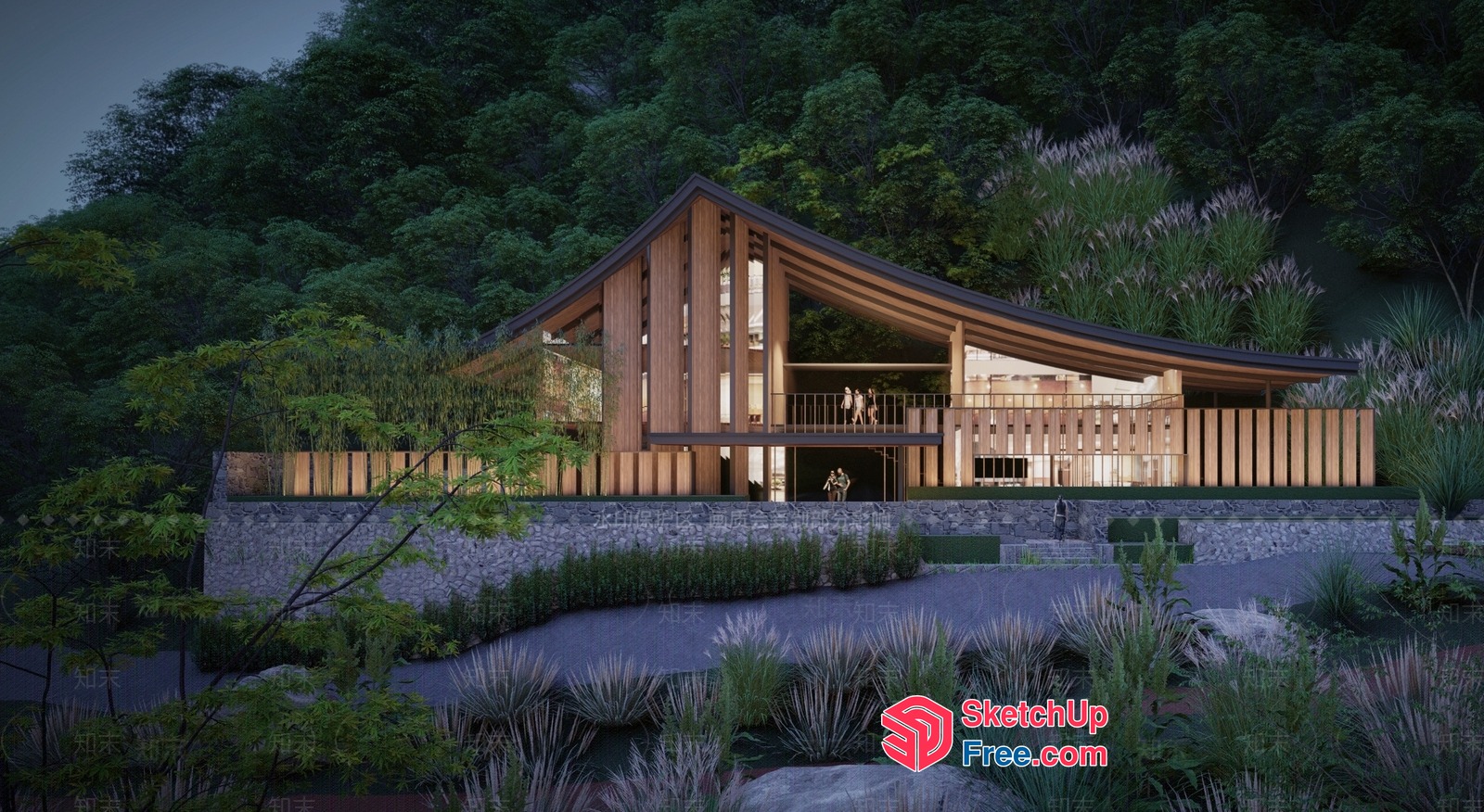 Modern Japanese-Style Villa Exterior 3D SketchUp File