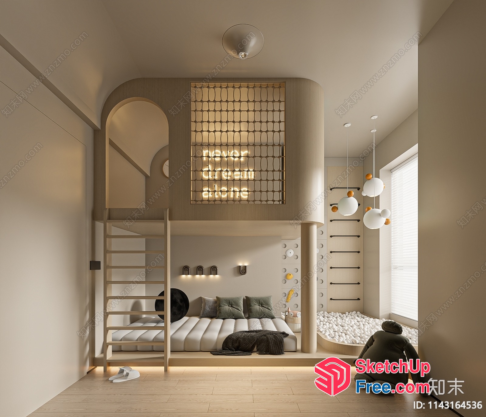 Modern Minimalist Children'S Bedroom With Playful Elements 3D SketchUp File