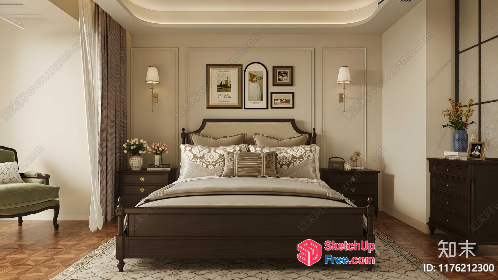 Elegant And Sophisticated European-Style Bedroom Interior 3D SketchUp File