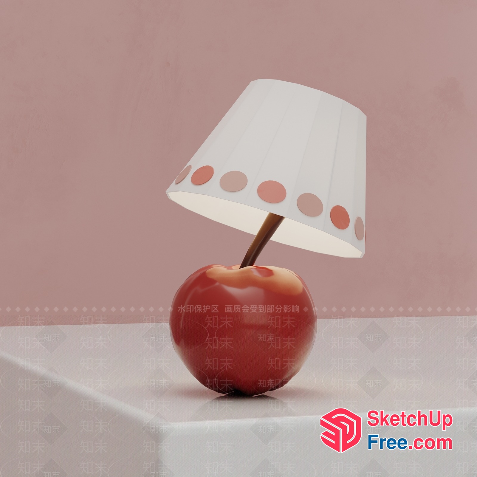 Apple Shaped Lamp With Polka Dot Shade 3D SketchUp File