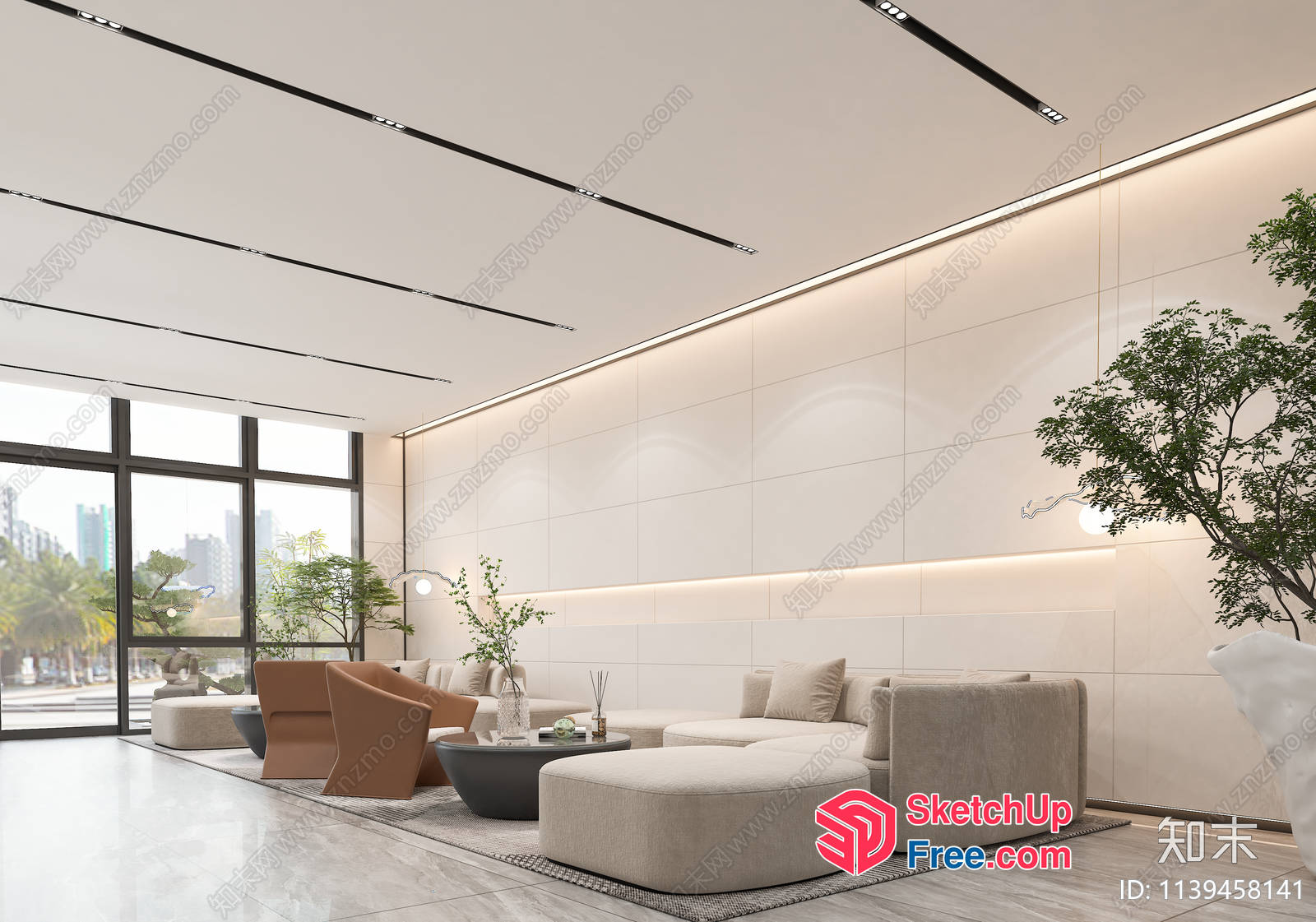 Modern Minimalist Living Room With Large Windows 3D SketchUp File