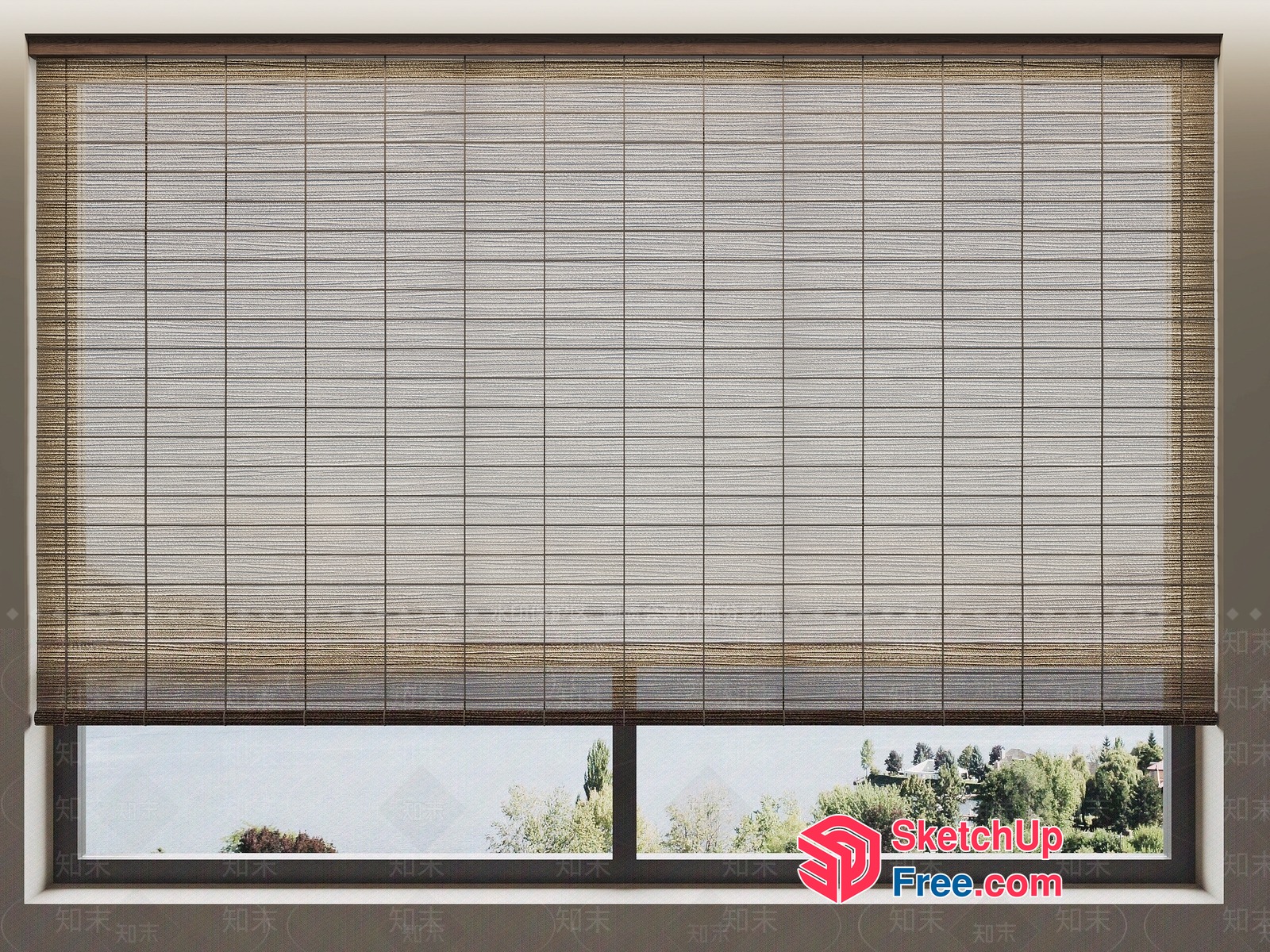 Brown Window Blinds With View Of Trees Outside 3D SketchUp File