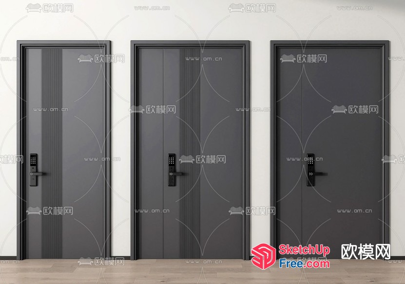 Modern Gray Doors With Elevator And Stairs 3D SketchUp File
