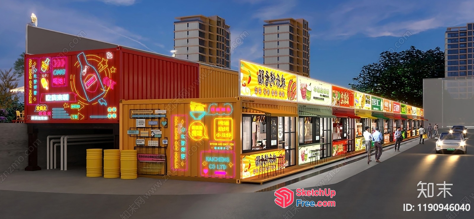 Colorful Food Truck Street Scene 3D SketchUp File
