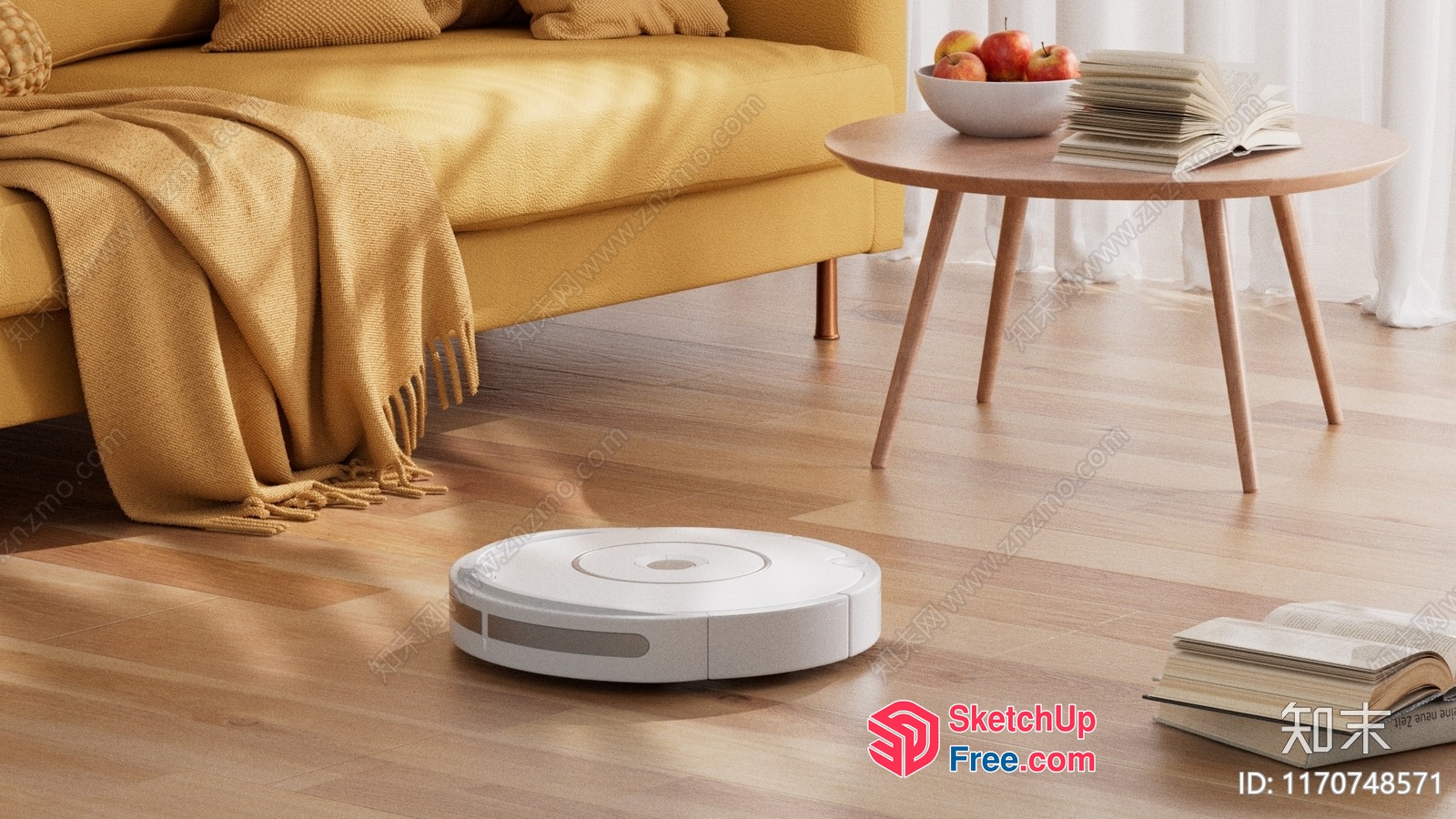 White Robot Vacuum Cleaner In Living Room 3D SketchUp File
