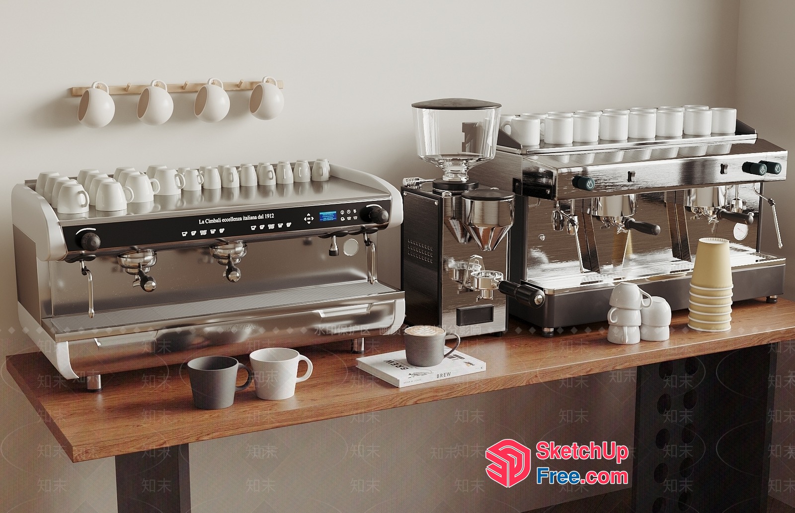 Modern Coffee Shop Interior With Stylish Espresso Machines 3D SketchUp File