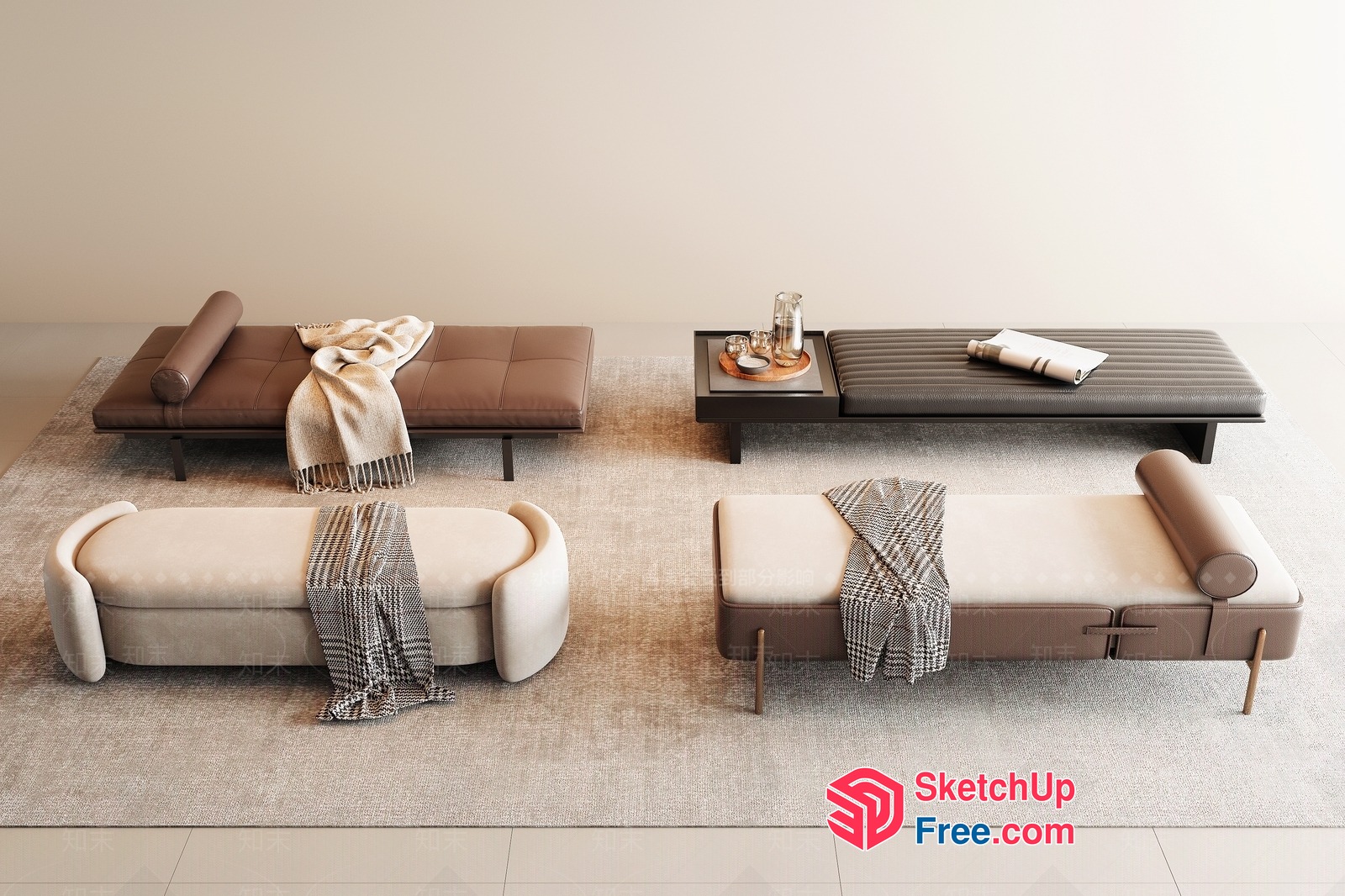Modern Sofa Set With Pillows And Blankets 3D SketchUp File
