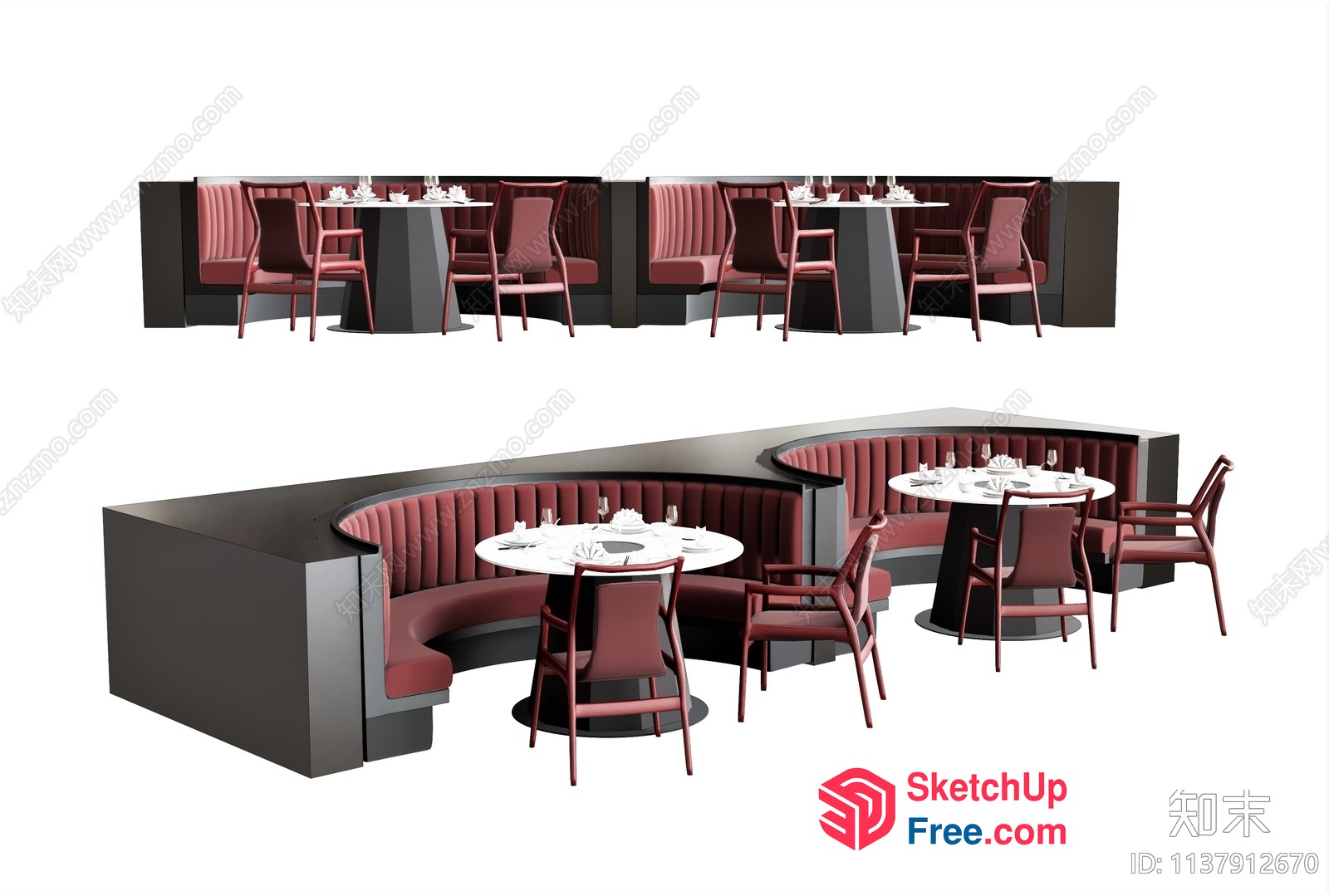 Modern Restaurant Interior With Red And Black Decor 3D SketchUp File