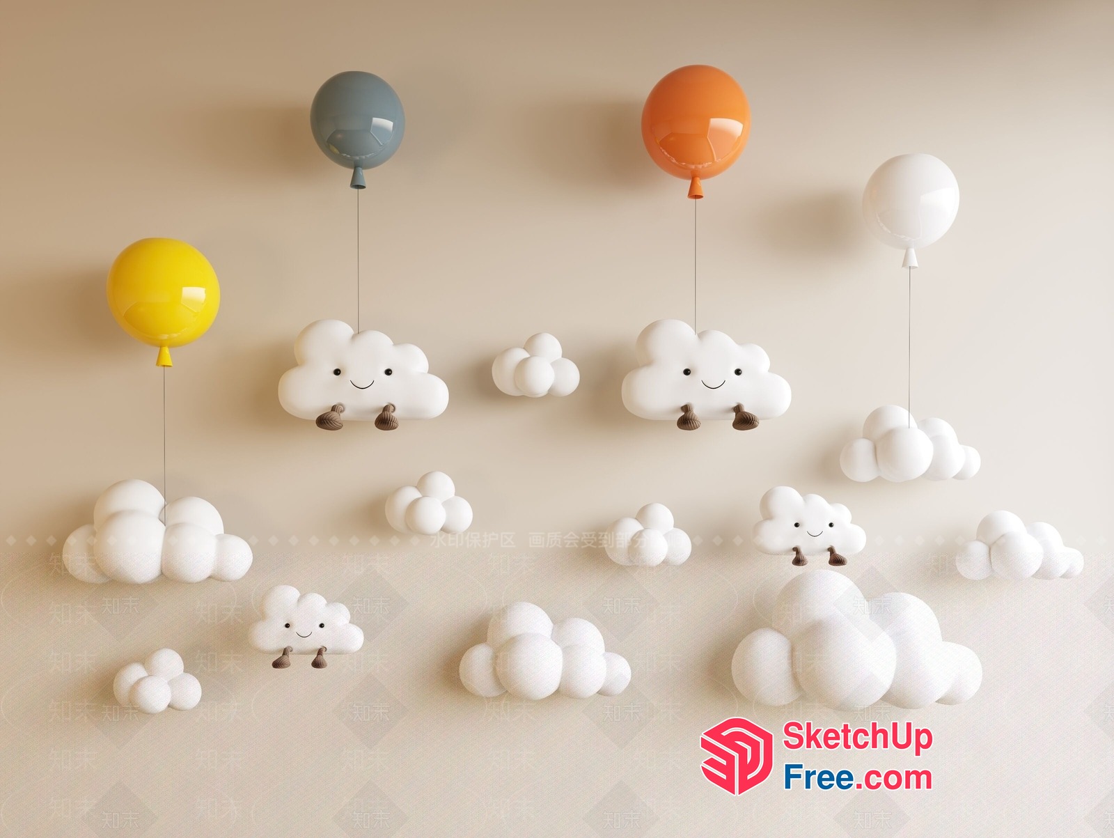 Happy Clouds And Balloons In The Sky 3D SketchUp File