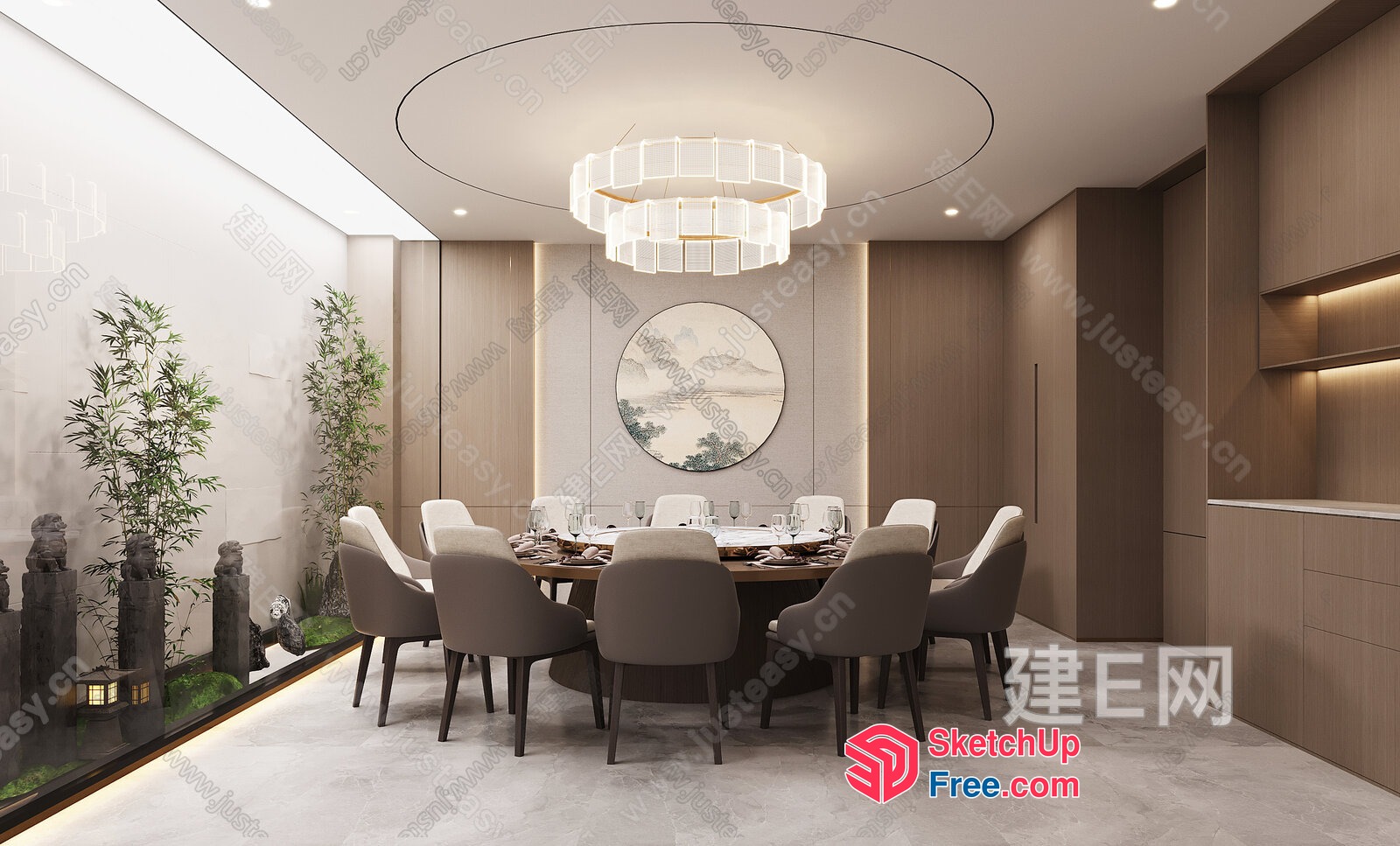 Elegant Dining Room With Modern Chandelier 3D SketchUp File