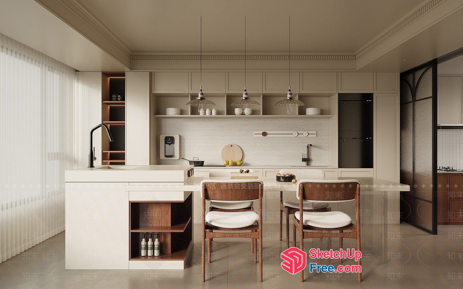 Modern Kitchen Island With Built-In Wine Rack And Dining Area 3D SketchUp File