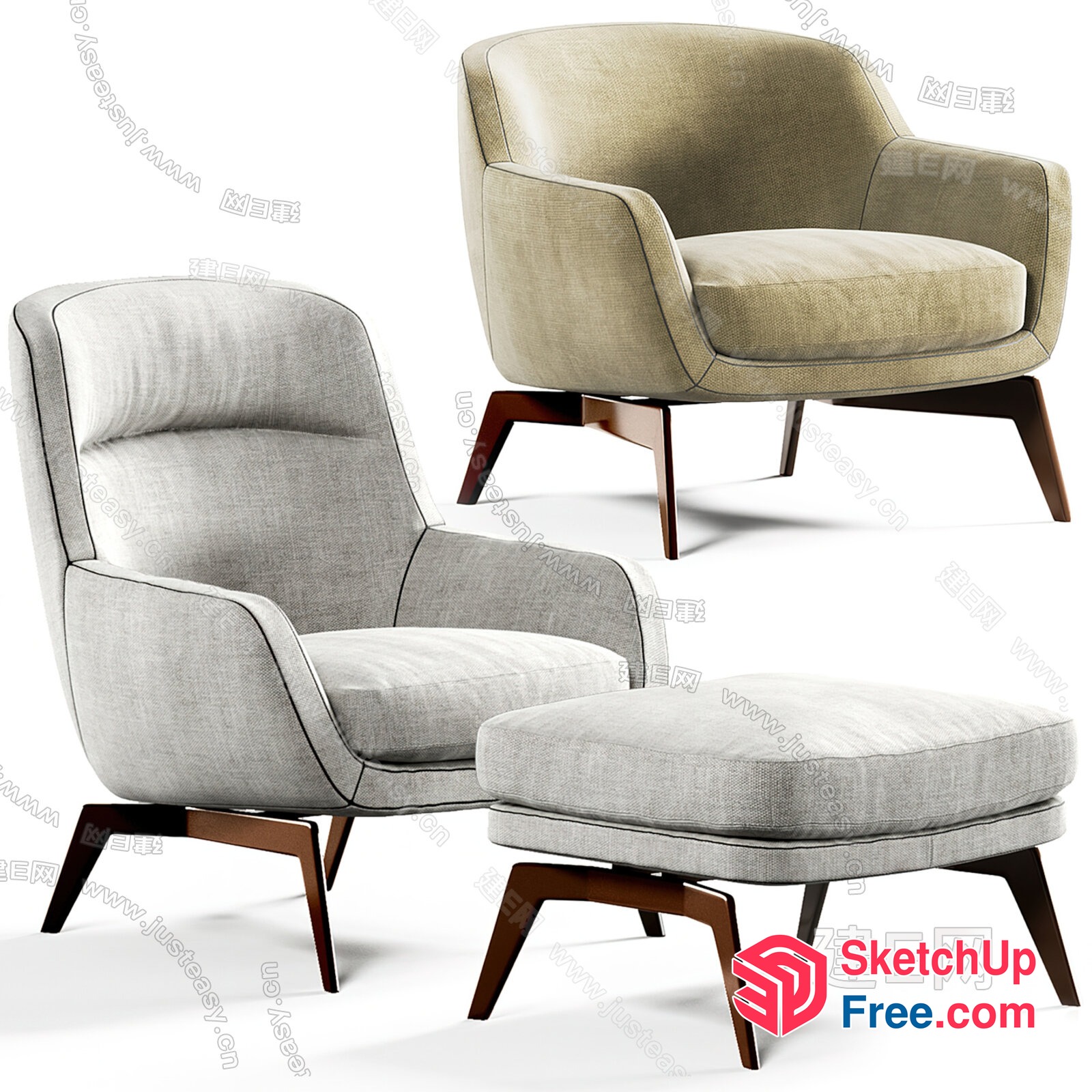 Modern Accent Chair And Ottoman Set 3D SketchUp File
