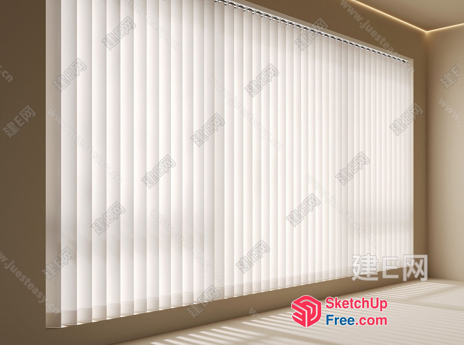 Sunlit Vertical Blinds In A Creamy, Minimalist Interior 3D SketchUp File