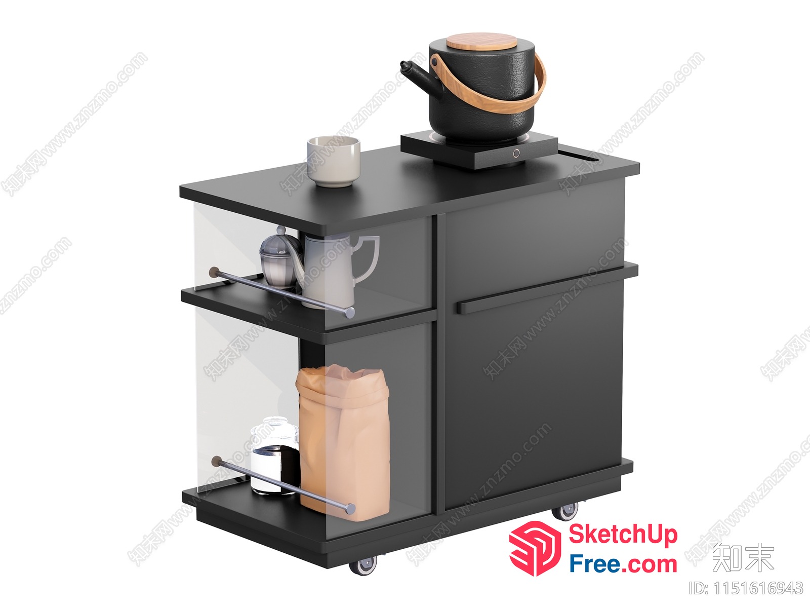 Black Furniture And Accessories Display On A Black Trolley 3D SketchUp File