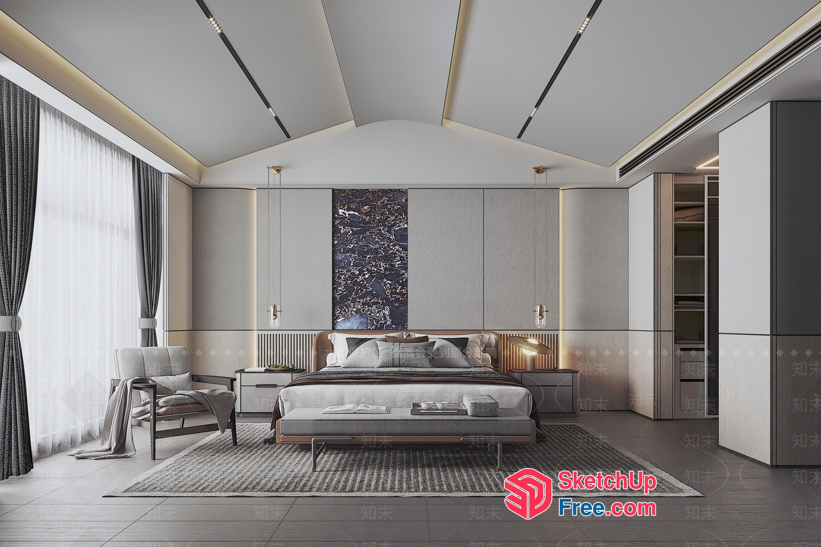 Modern Bedroom Interior With Sleek Furniture And Neutral Colors 3D SketchUp File
