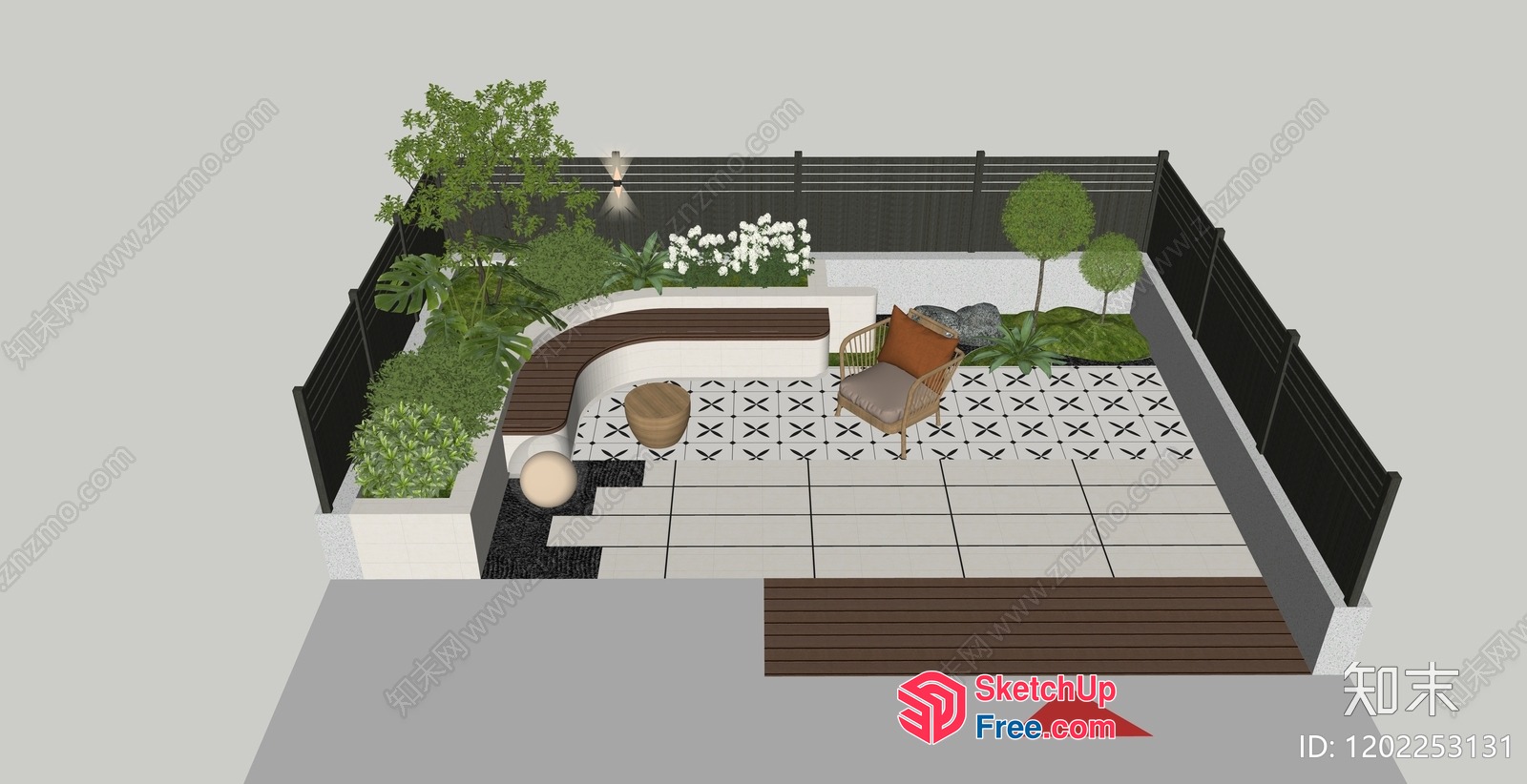 Outdoor Patio Decorated With Furniture And Plants 3D SketchUp File