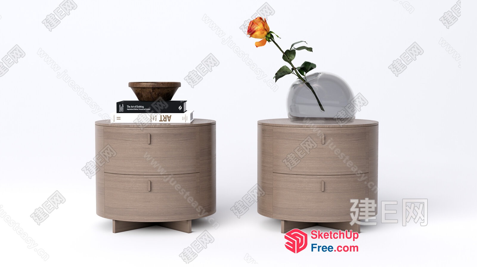 Modern Round Wooden Furniture With Decorative Elements 3D SketchUp File