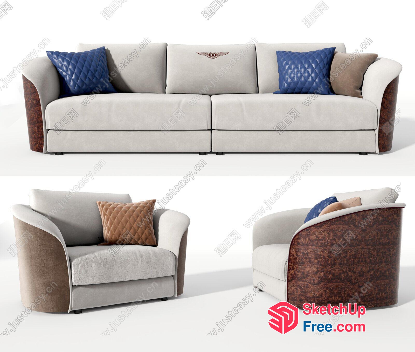 Luxurious Bentley-Inspired Sofa Set With Elegant Pillows 3D SketchUp File