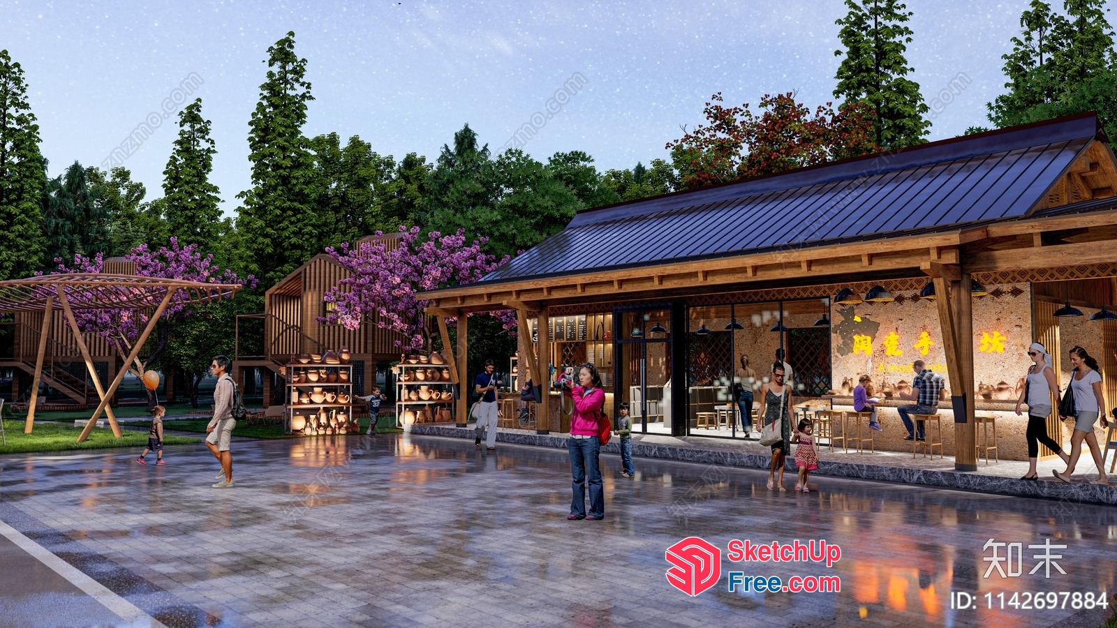 Outdoor Dining Area With Asian-Inspired Decor 3D SketchUp File