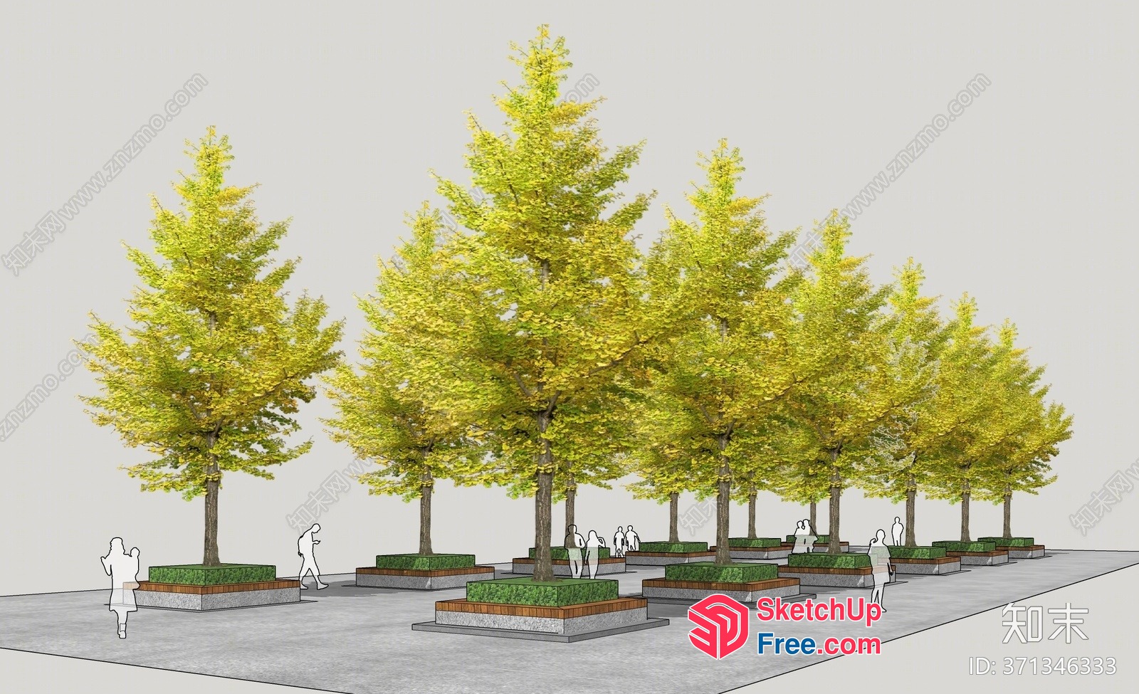 A Serene Outdoor Space With Trees And People 3D SketchUp File