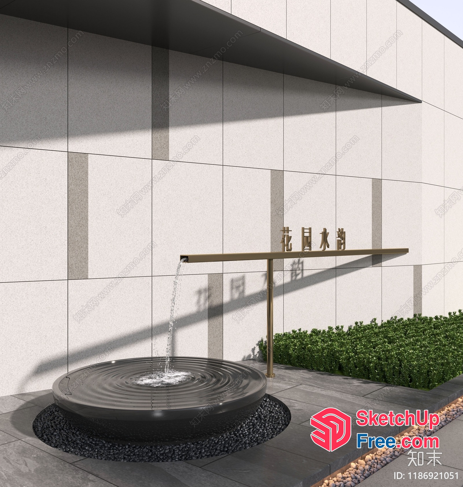 Japanese-Style Outdoor Water Feature With Sleek Black Basin And Gold Faucet 3D SketchUp File