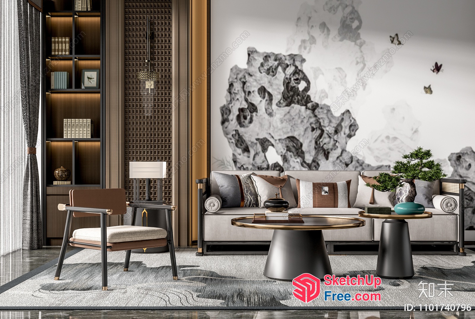 Elegant Modern Living Room With Minimalist Style Furniture 3D SketchUp File