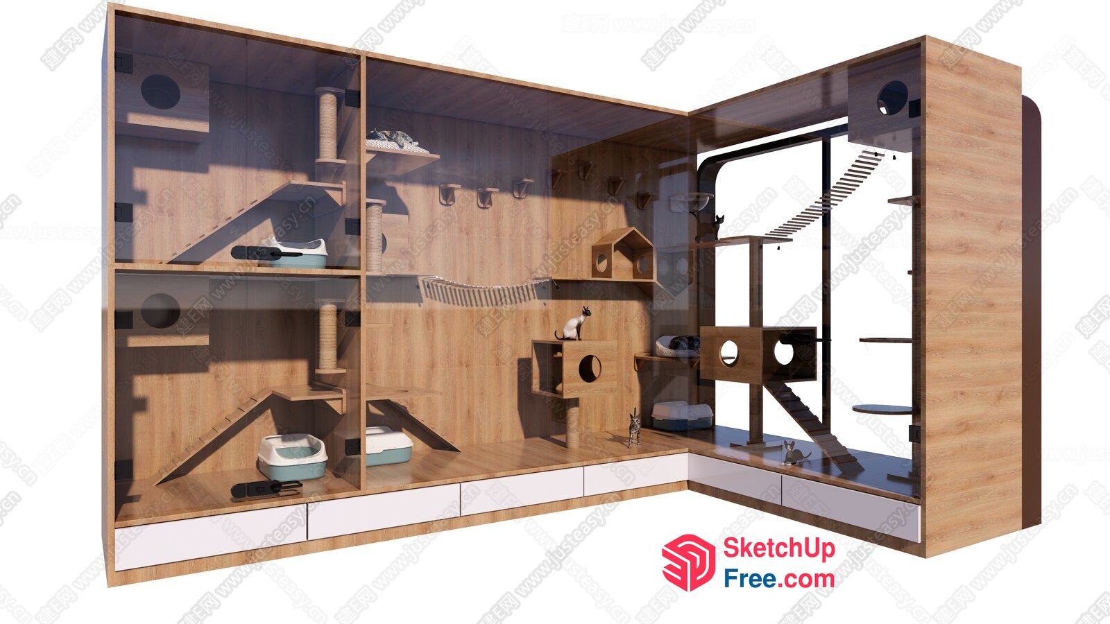 Modern Cat Condo With Multiple Levels And Climbing Structures 3D SketchUp File