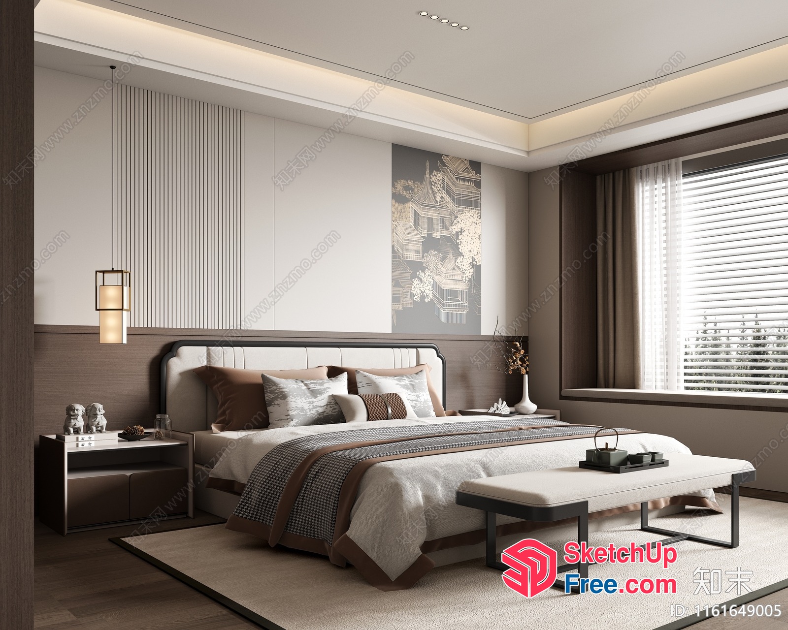 Elegant Japanese-Inspired Bedroom With Neutral Color Scheme 3D SketchUp File