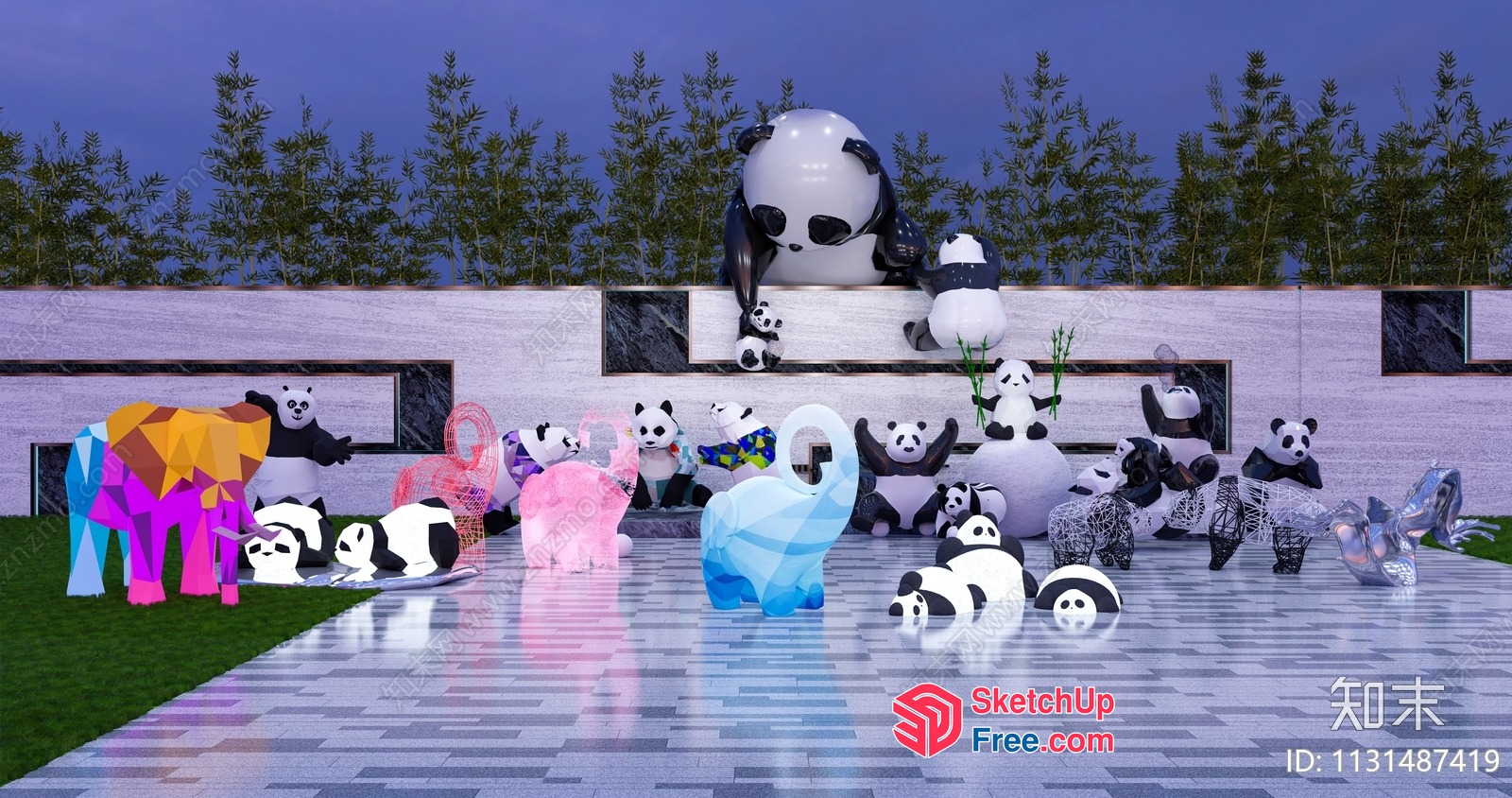 Colorful And Playful Panda Decorations In A Modern Setting 3D SketchUp File