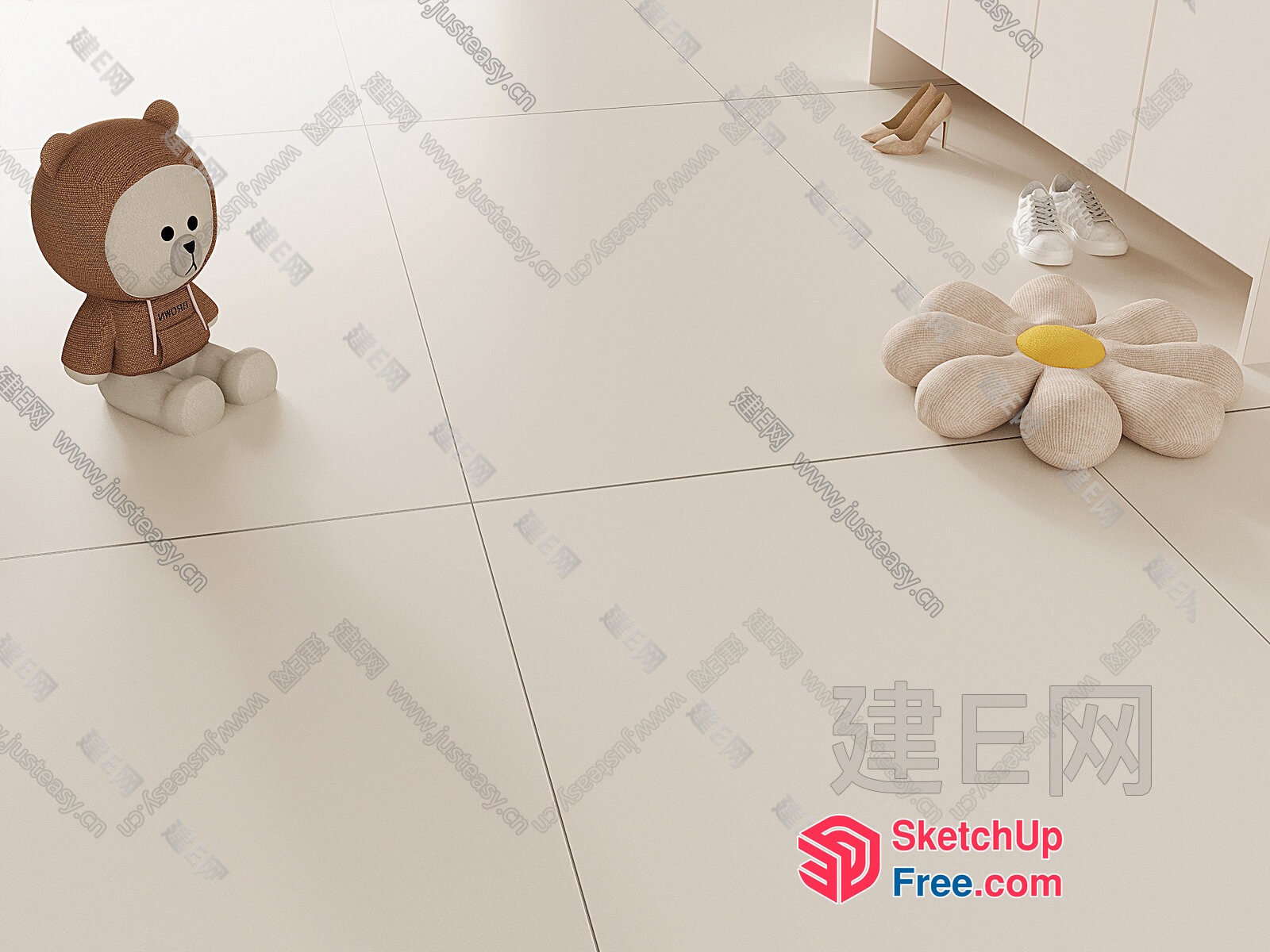 A Modern White Room With A Teddy Bear And A Flower 3D SketchUp File
