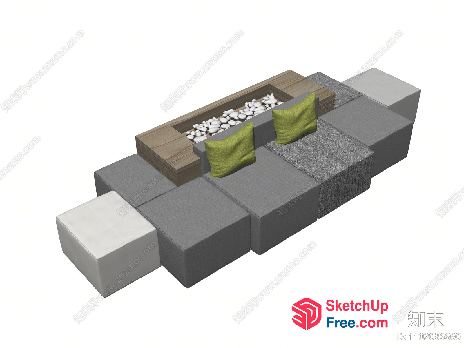 Modern Grey And Green Outdoor Furniture Set With Wooden Planter 3D SketchUp File