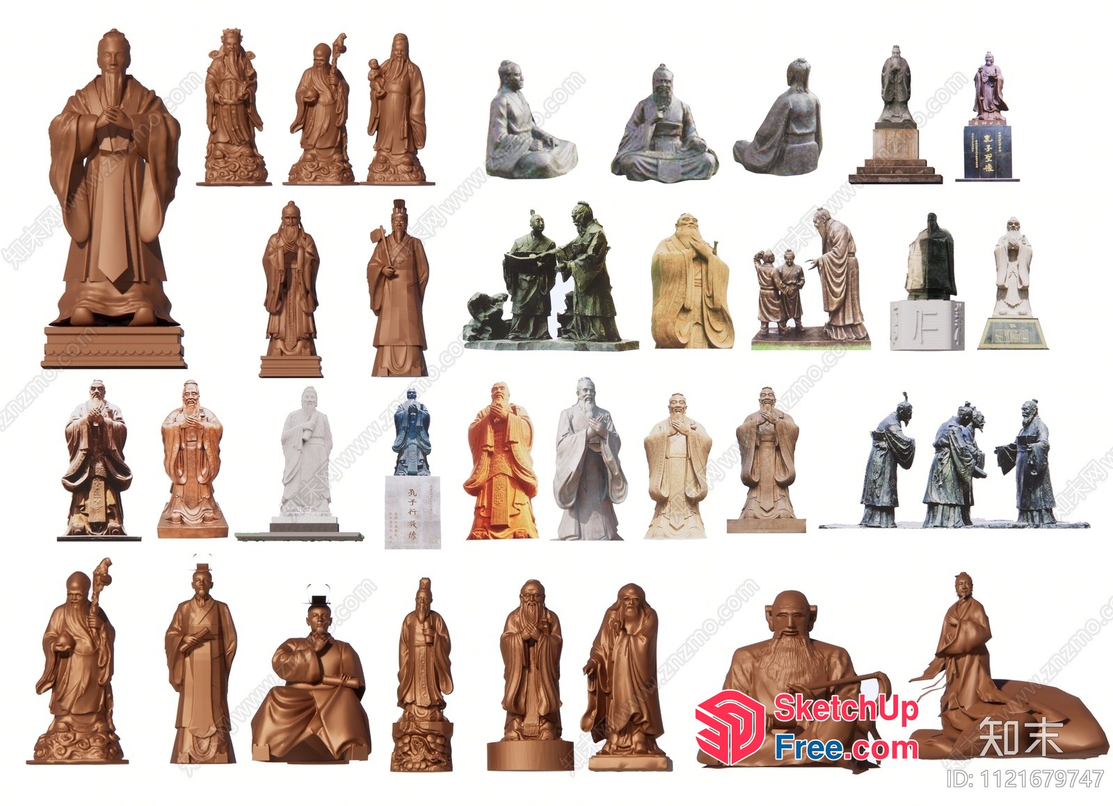 Ancient Chinese Philosophers Statues Collection 3D SketchUp File
