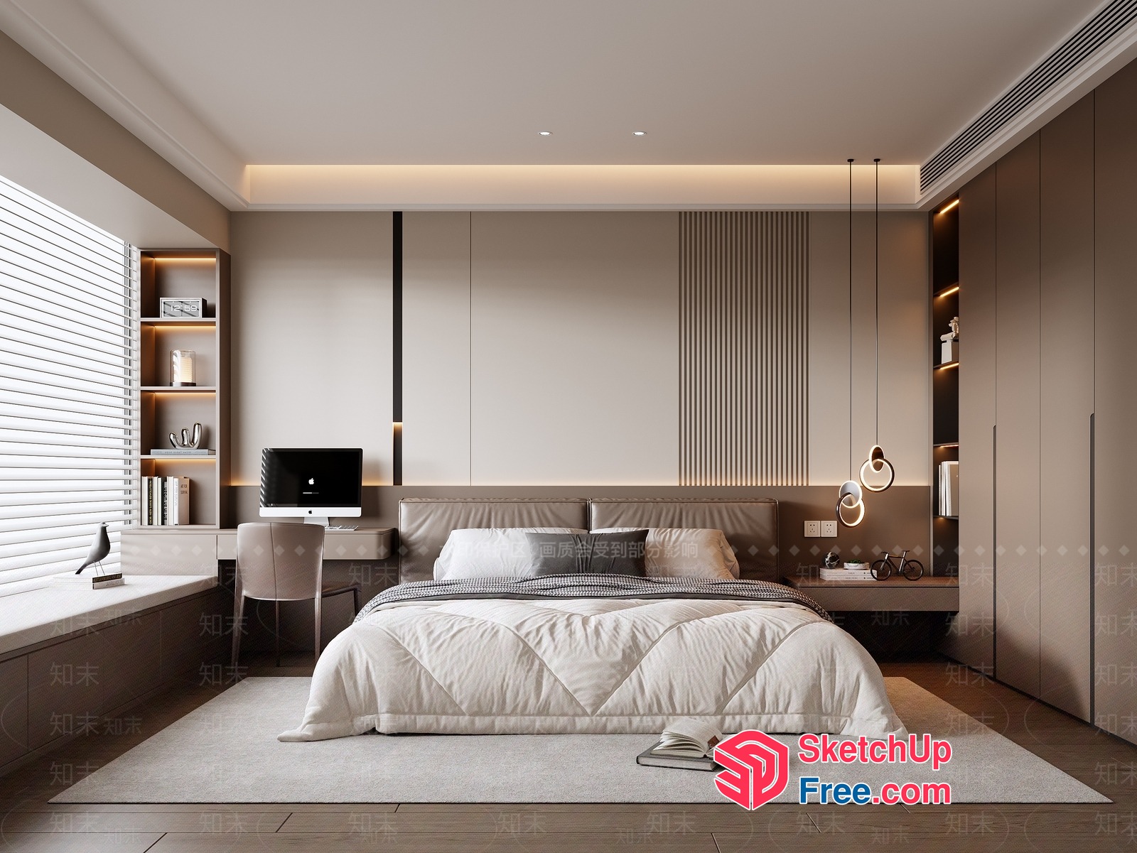 Modern Minimalist Bedroom With Neutral Color Scheme 3D SketchUp File