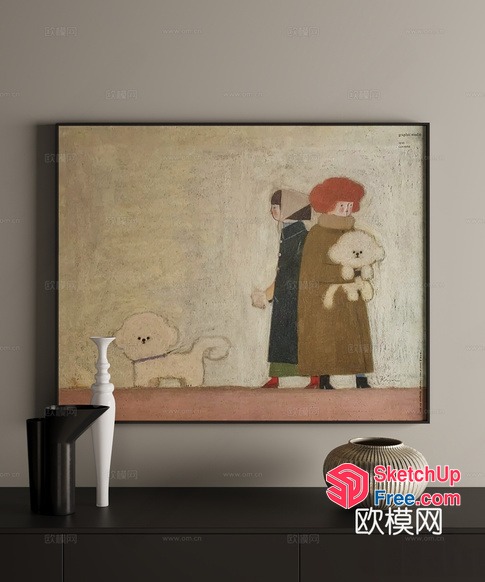 Minimalist Artwork Of A Child And A Dog In A Cozy Setting 3D SketchUp File