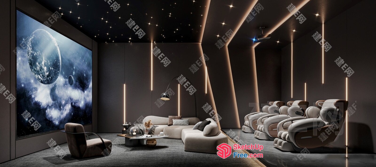 Futuristic Space-Themed Living Room 3D SketchUp File