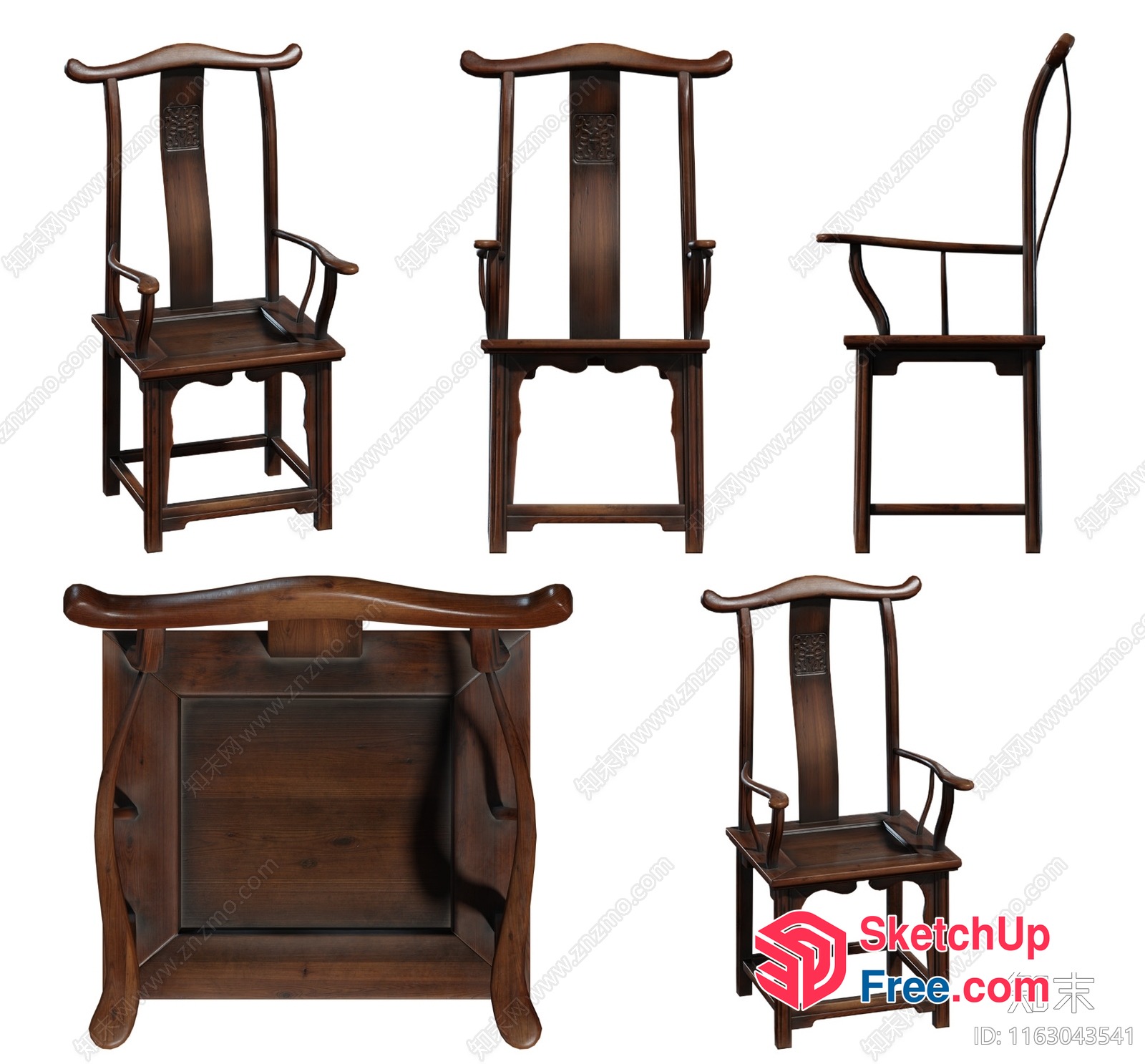 Traditional Chinese High-Back Wooden Chair With Ornate Carvings 3D SketchUp File