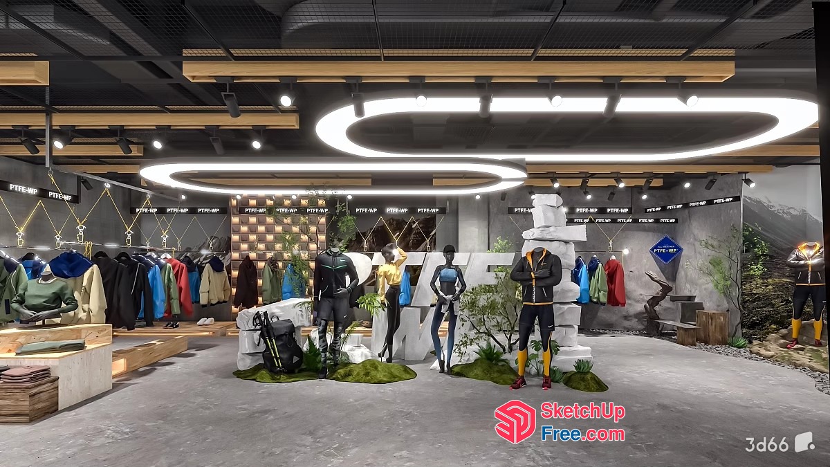 Modern Outdoor Clothing Store With Unique Lighting 3D SketchUp File