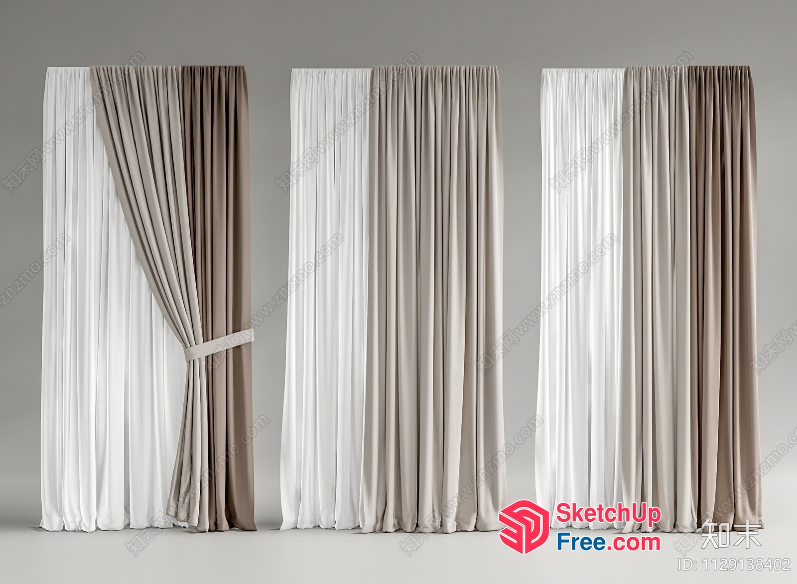 White And Brown Curtains Set 3D SketchUp File
