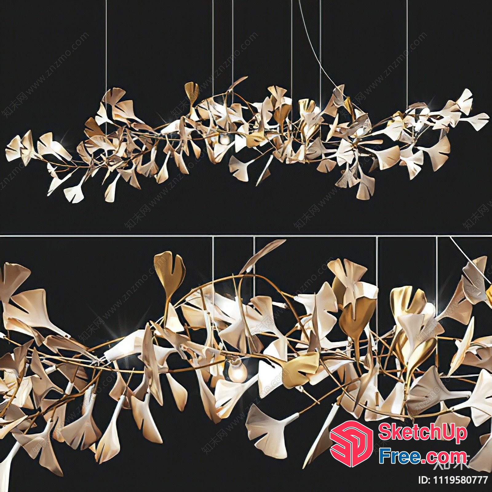 Elegant Chandelier With Delicate Ginkgo Leaves 3D SketchUp File