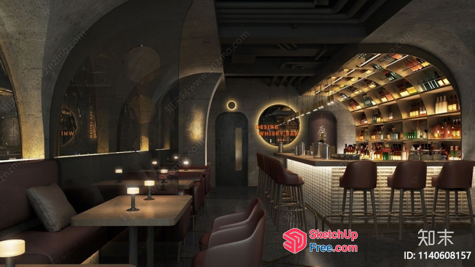 Cozy Bar Interior With Elegant Bar Counter And Stools 3D SketchUp File