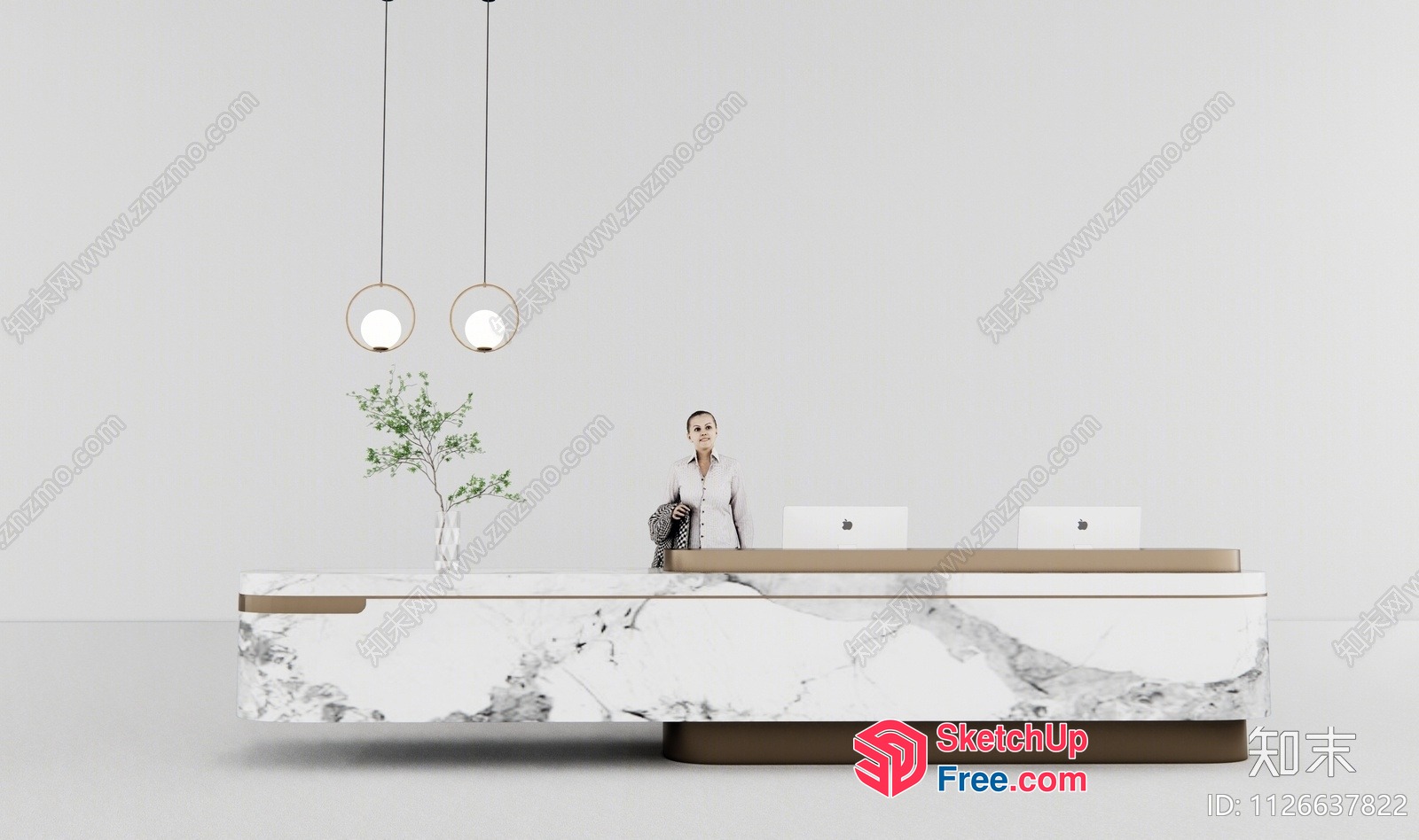 Minimalist Office Reception Area With White Marble And Beige Accents 3D SketchUp File
