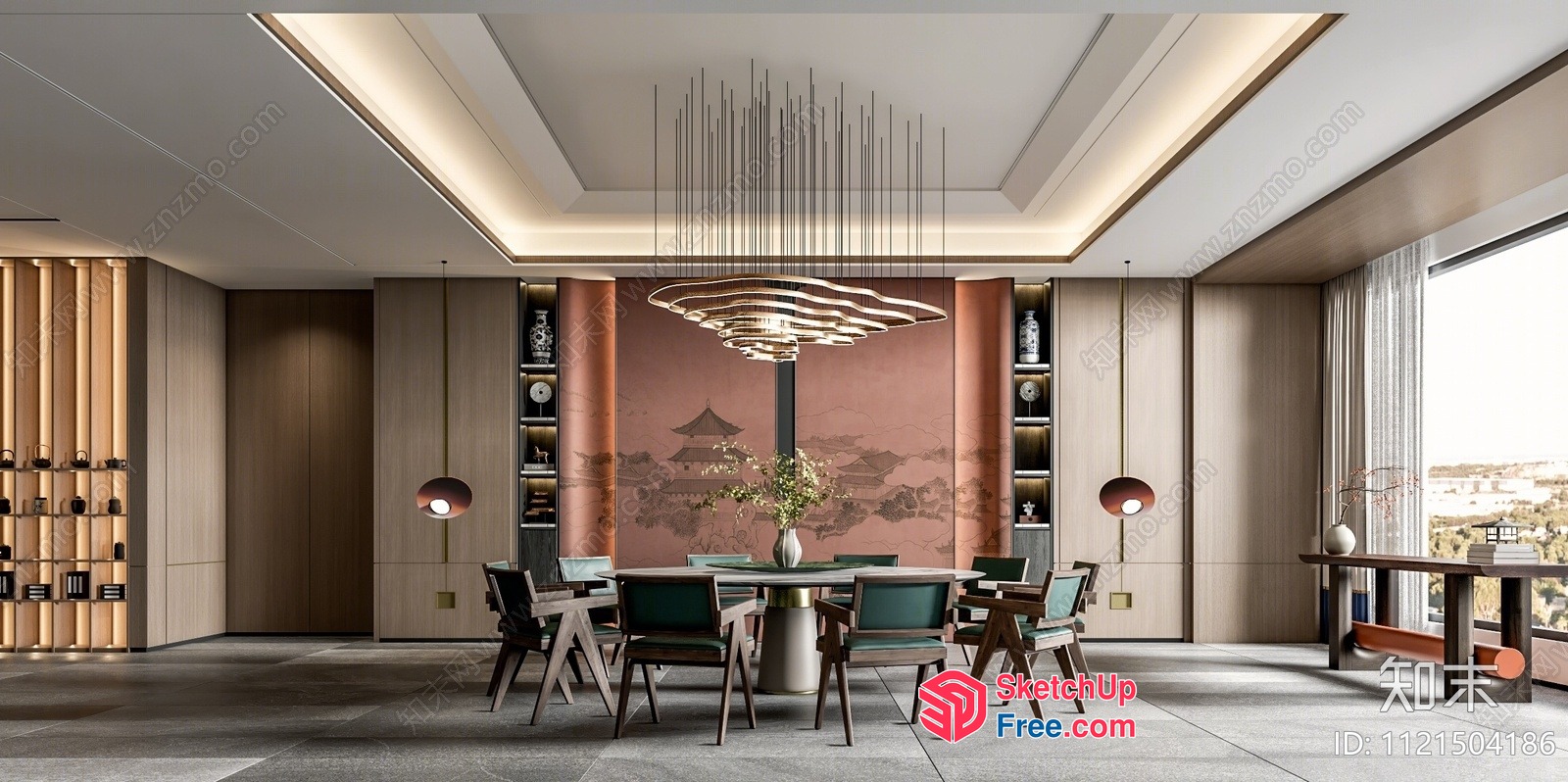 Elegant And Sophisticated Modern Chinese Dining Room 3D SketchUp File
