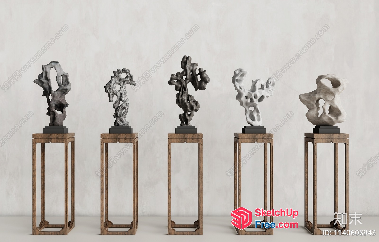 Abstract Sculptures On Wooden Pedestals 3D SketchUp File