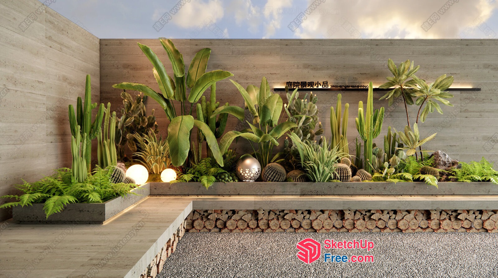 Modern Tropical Garden Decor 3D SketchUp File